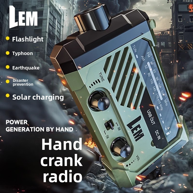 Emergency Radio Solar - サバイバルラジオ - 緊急用手回し式＆ソーラー式天気警報、懐中電灯、携帯電話充電器、サイレン付き - 準備を整えてください