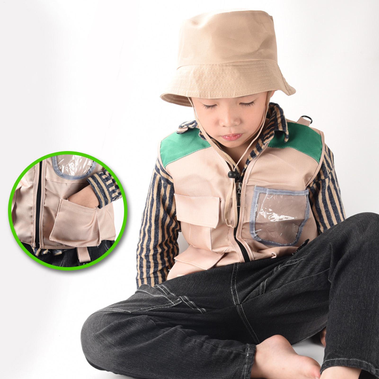 Outdoor Adventure Kit For Kids - キッズエクスプローラーベストと帽子 ハロウィンコスプレキット 男の子 女の子向け ロールプレイ 釣り