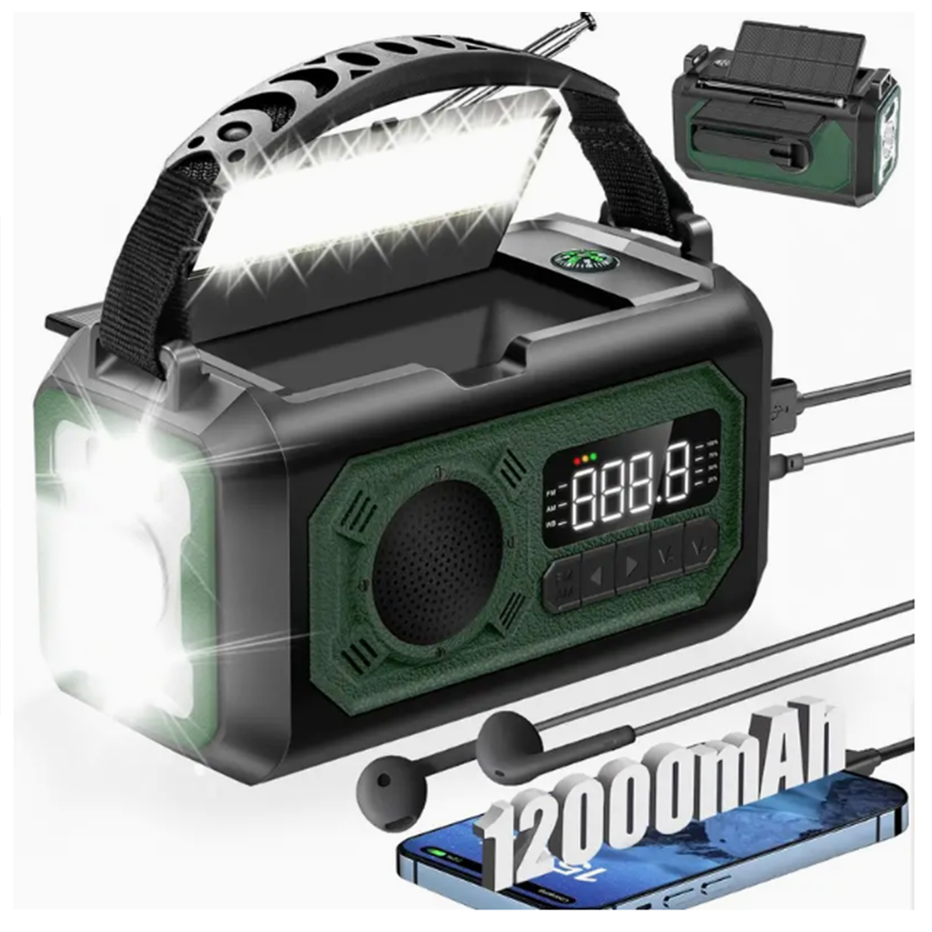 Emergency Radio Solar - 12000mAh 天気ラジオ AM/FM/NOAA 多機能ラジオ手回しソーラーポータブル緊急ラジオ読書ランプ屋外キャンプ用