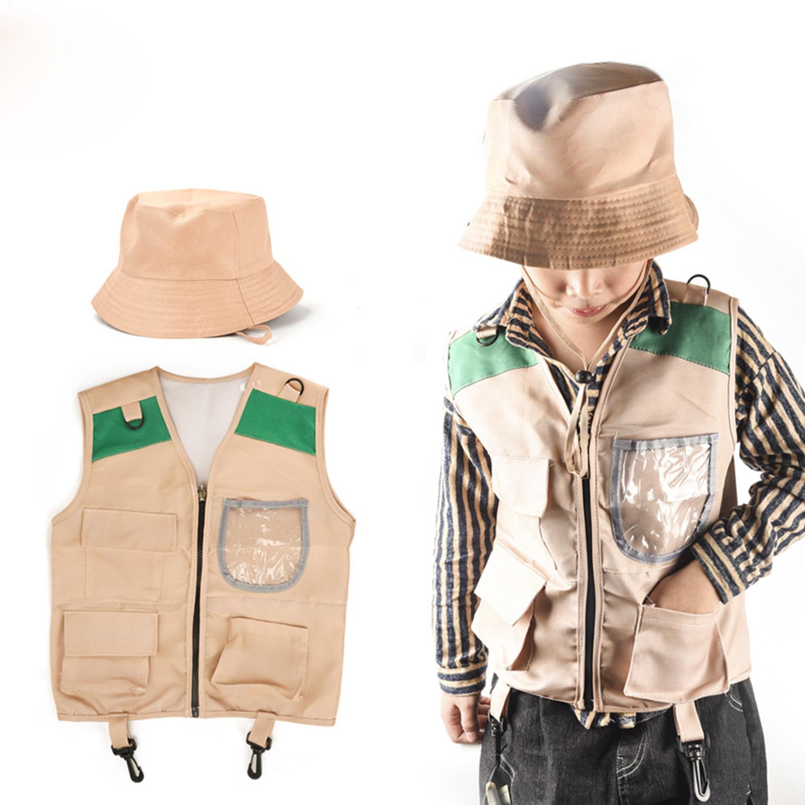 Outdoor Adventure Kit For Kids - キッズエクスプローラーハットとベストコスチュームセット キッズアドベンチャーロールプレイアウトドアキット キッズアドベンチャーベスト衣装 釣り キャンプ ハイキング用