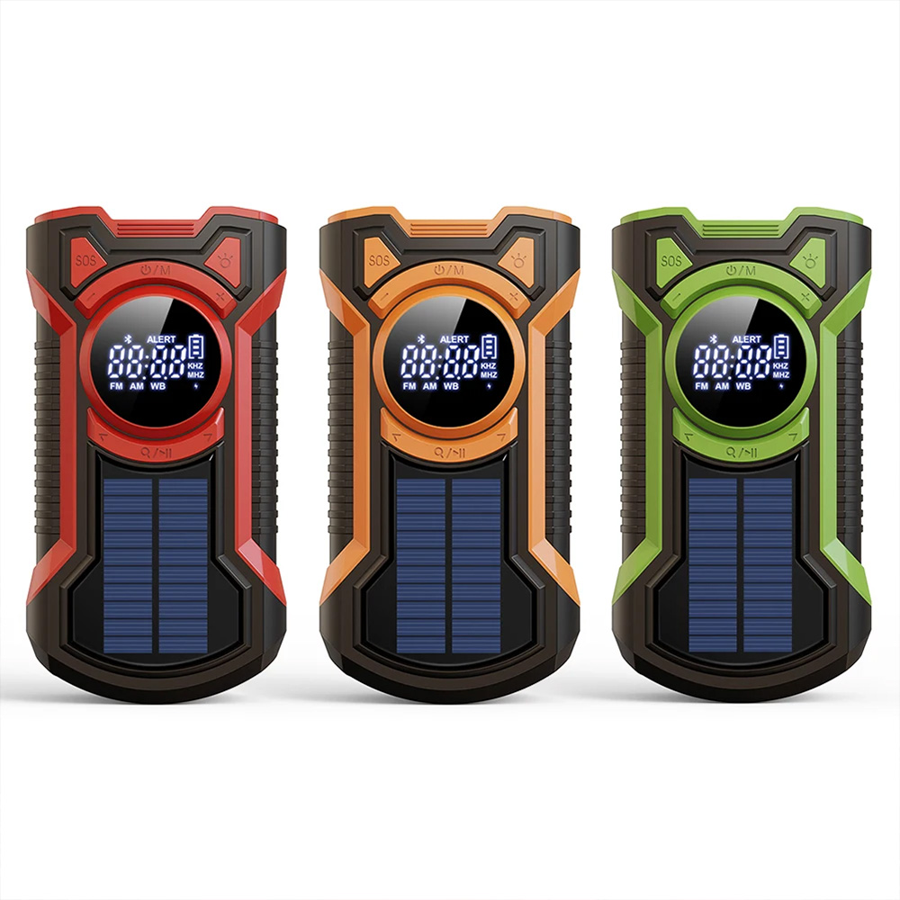 Emergency Radio Solar - ソーラー手回し式緊急ラジオ 天気FMラジオ 電話充電器 5000mAh LED懐中電灯 SOSアラーム
