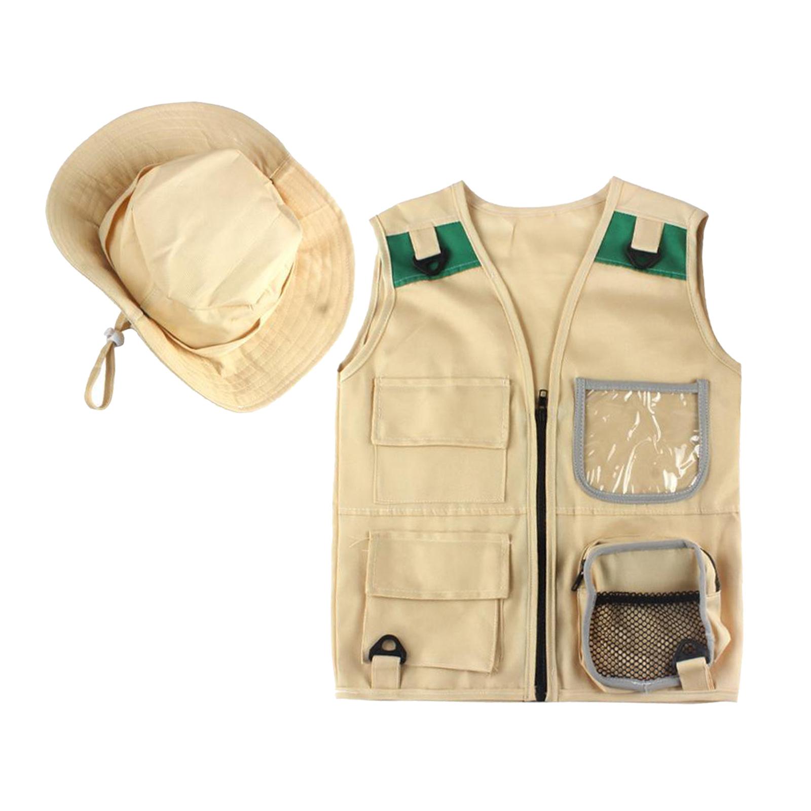 Outdoor Adventure Kit For Kids - 安全なキッズ屋外エクスプローラーキット、カーゴベストと帽子セット、裏庭の自然、男の子と女の子のための洗えるコスチューム
