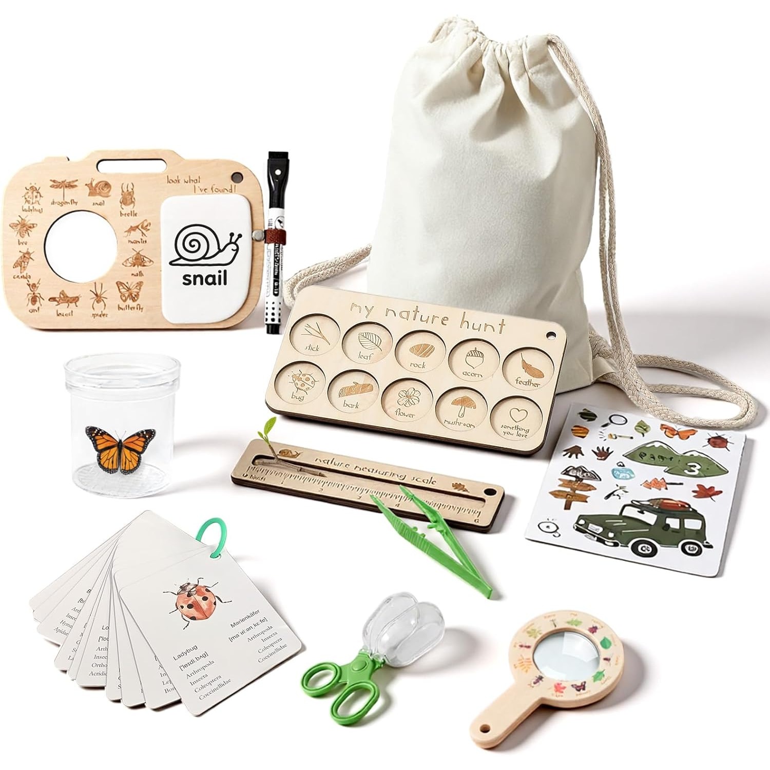 Outdoor Adventure Kit For Kids - 子供用虫捕りキット、虫箱、学習カード、観察ボード付き、屋外遊び、虫探しアドベンチャー、女の子と男の子へのプレゼント