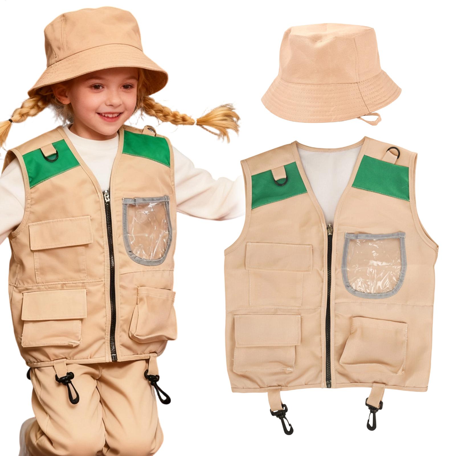 Outdoor Adventure Kit For Kids - サファリ探検家コスチューム キッズロールプレイアウトドアアドベンチャーキット キッズ探検家ベストと帽子コスチューム 男の子 女の子用 釣り