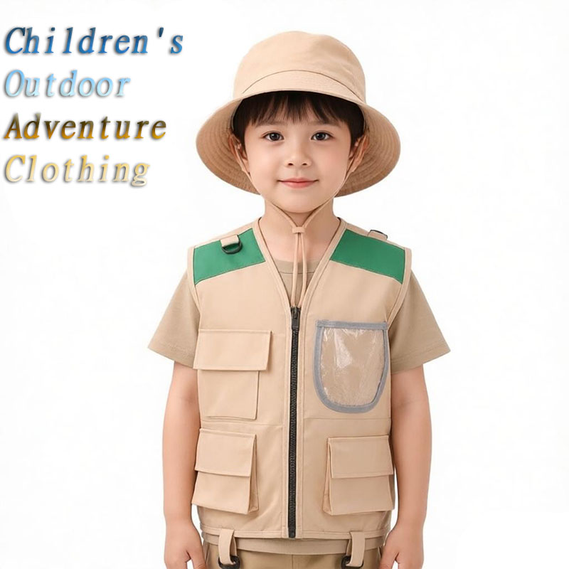 Outdoor Adventure Kit For Kids - 2026年新作 キッズエクスプローラーハット＆ベスト ドレスアップゲーム カーゴデザイン 子供用アウトドアアドベンチャーキット ベストと帽子