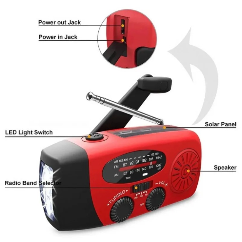 多機能ソーラーハンドクランクラジオ FM/AM/WB/NOA - Emergency Radio Solar のレビューと価格