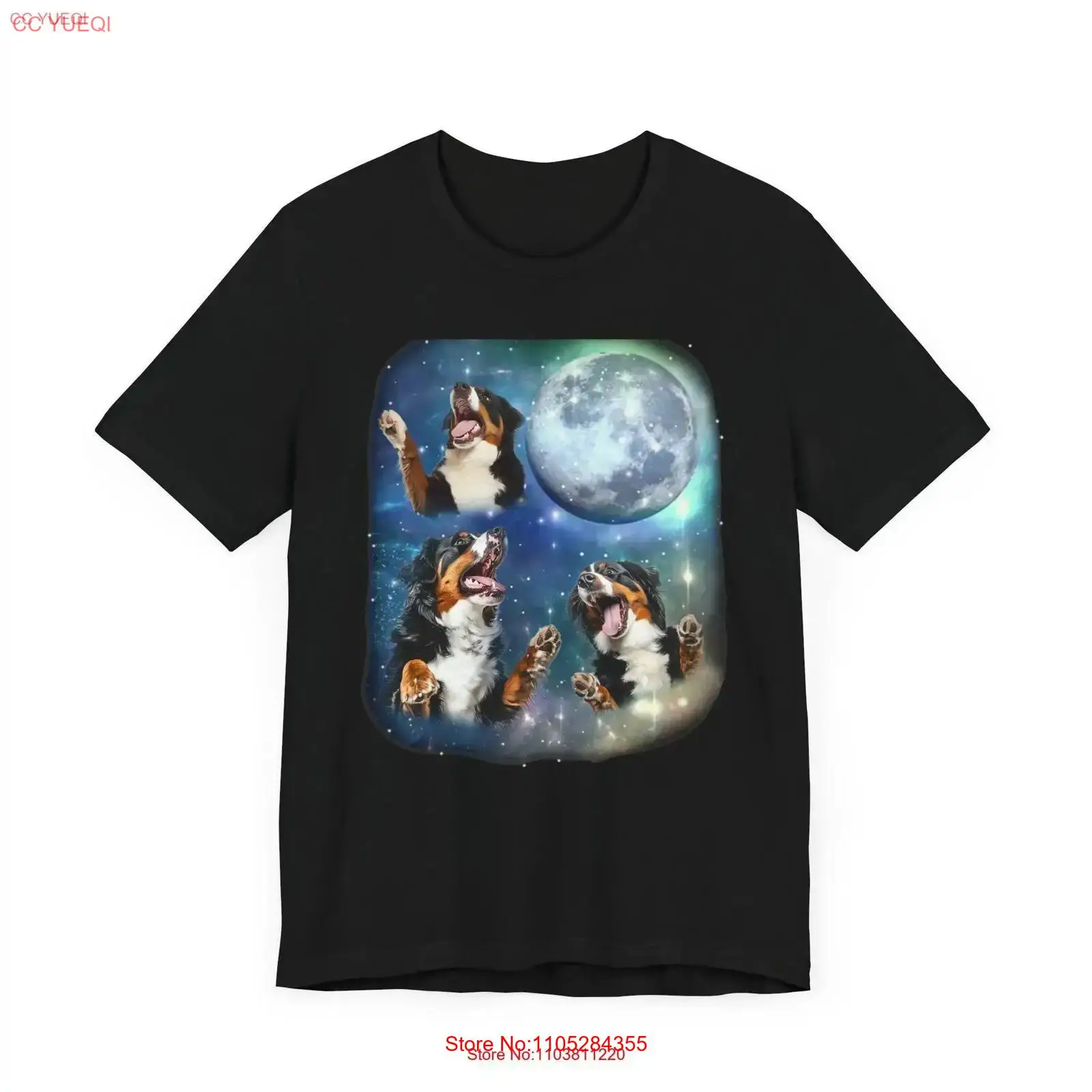 バーニーズ・マウンテン・ドッグが月を見つめ叫ぶTシャツ ヴィ - Outdoor Adventure At のレビューと価格