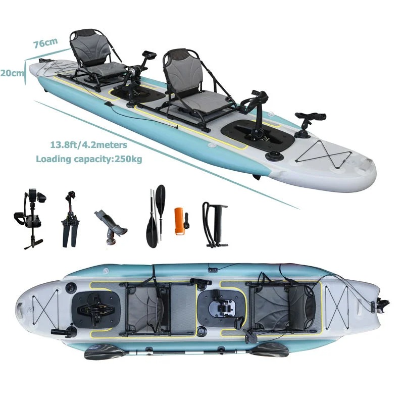 14フィート2人乗りインフレータブルペダル式フィッシングカヤ - Outdoor Adventure Kayak のレビューと価格