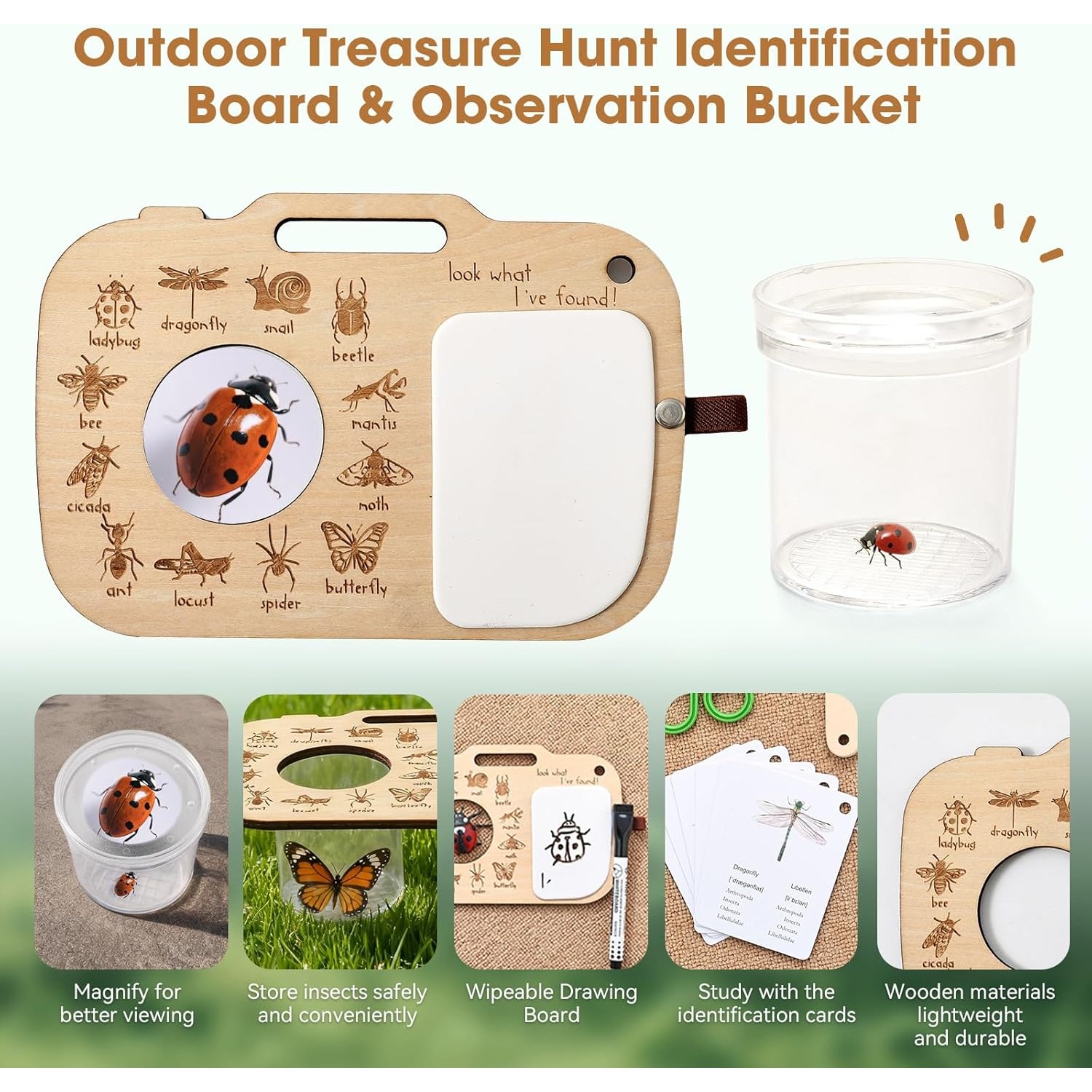 子供用虫捕りキット、虫箱、学習カード、観察ボード付き、屋外遊 - Outdoor Adventure Kit For Kids のレビューと価格