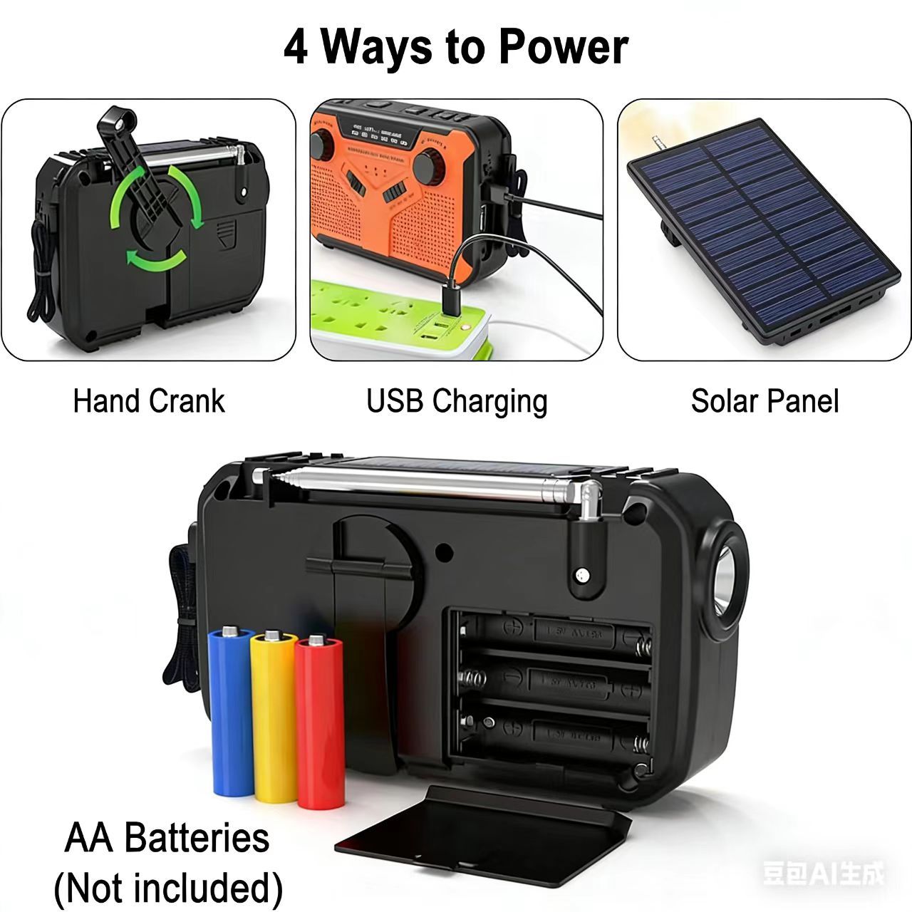 AM/FMポータブルソーラーラジオ、手回しダイナモ緊急ラジオ - Emergency Radio Solar のレビューと価格