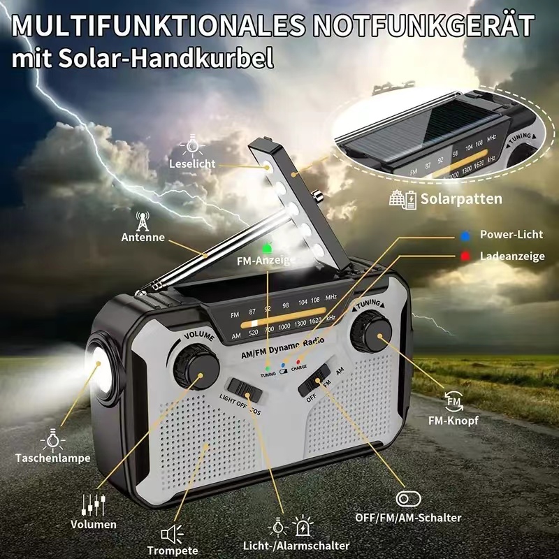 AM/FMポータブルソーラーラジオ、手回しダイナモ緊急ラジオ - Emergency Radio Solar のレビューと価格